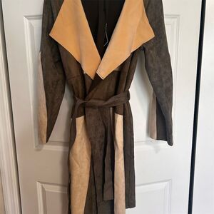 Alice Blue Women's XL Brown Patchwork Trench Coat Belted Long
